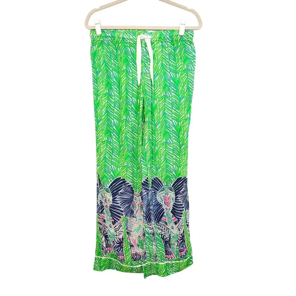 Lilly Pulitzer Womens Small Lolani Pants Elephant Tropical 100% Cotton Resort - Picture 2 of 10